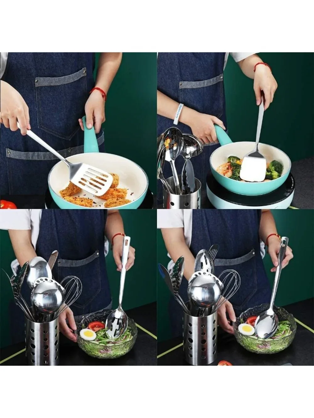 13-Piece Stainless Steel Kitchen Utensils Set, Non-Stick, Heat Resistant, Easy